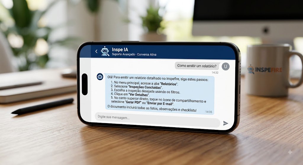 Inspe IA respondendo dúvidas de suporte sobre o Inspefire em tempo real